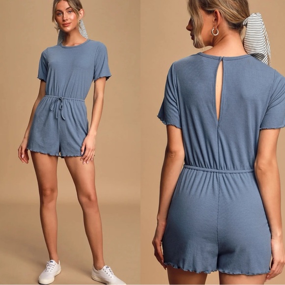 Lulus Pants - Lulu’s Ribbed Lettuce Edge Romper - Small